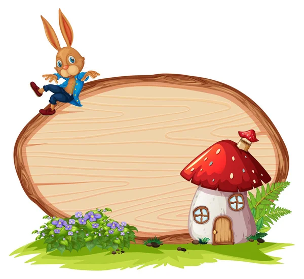 Empty Wooden Banner Garden Rabbit Isolated Illustration — Stock Vector