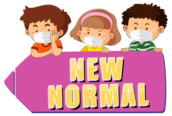 Nieuw Normaal Met Kinderen Dragen Masker Illustratie — Stockvector