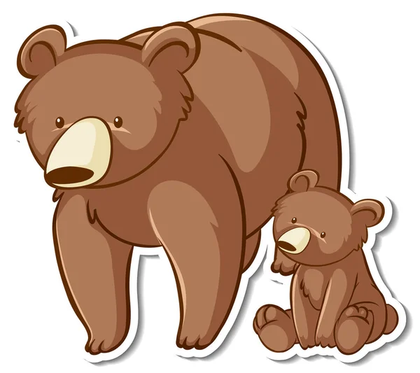 Grizzly Björn Mamma Och Baby Tecknad Klistermärke Illustration — Stock vektor