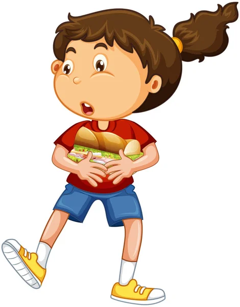 Girl Holding Food Cartoon Character Isolated White Background Illustration — Stock Vector