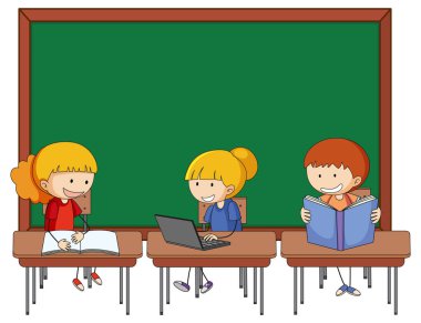 Blank board with many kids cartoon character illustration clipart
