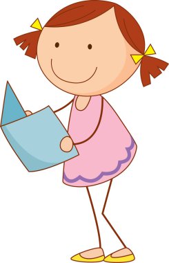 Çizgi film karakteri okuyan karalama yapan bir çocuk çizimleri izole etmiş.