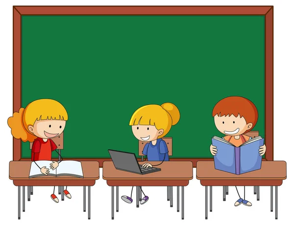 Blank Board Many Kids Cartoon Character Illustration — Stock Vector