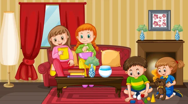 Szene Mit Kindern Zeichentrickfigur Raum Illustration — Stockvektor