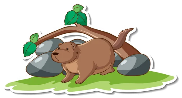 Cartoon Karakter Van Schattige Otter Sticker Illustratie — Stockvector