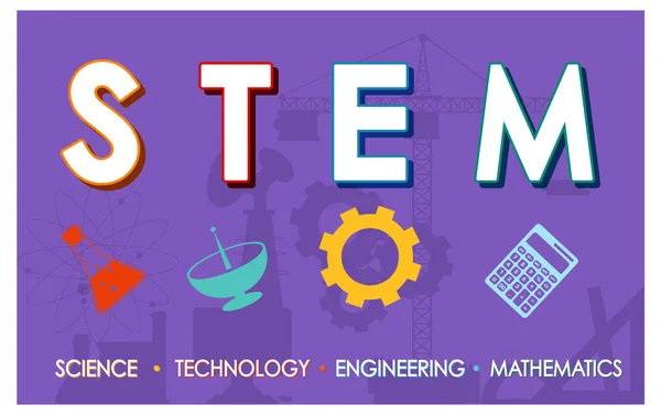 Stem Education Logo Banner Purple Background Illustration — Stock Vector