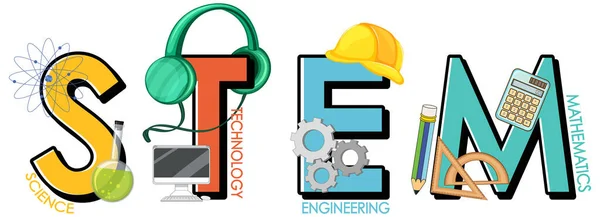 Logo Stem Con Ilustración Los Elementos Del Icono Educación Aprendizaje — Vector de stock