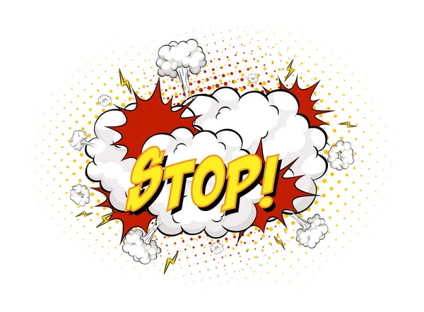Stop Κείμενο Για Την Έκρηξη Σύννεφο Κόμικ Απομονώνονται Λευκό Φόντο — Διανυσματικό Αρχείο