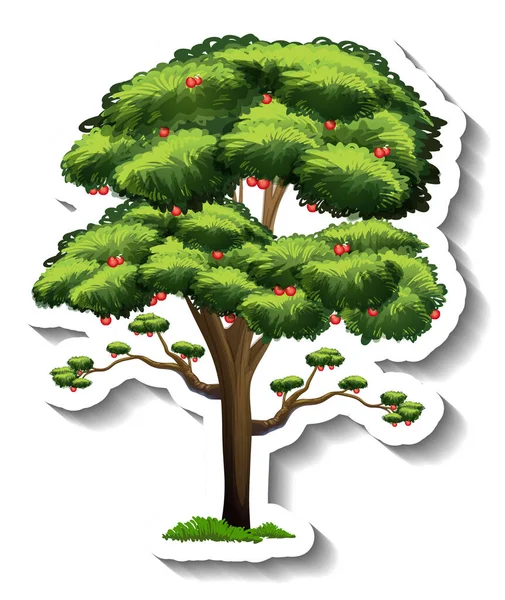 Ett Träd Med Gröna Blad Klistermärke Vit Bakgrund Illustration — Stock vektor
