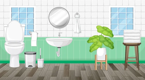 Bagno Interior Design Con Mobili Illustrazione — Vettoriale Stock