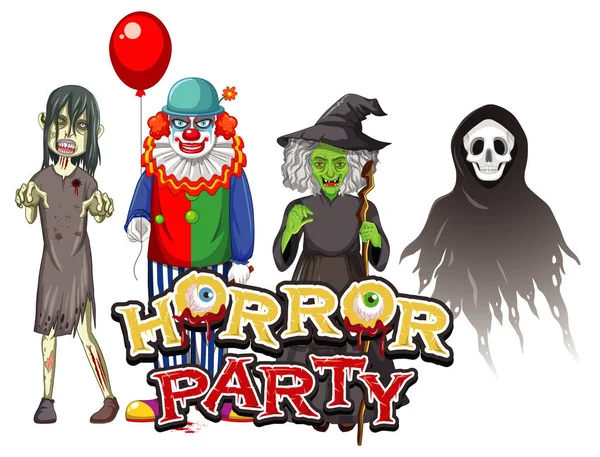 Текстовый Дизайн Horror Party Иллюстрацией Призраков Хэллоуина — стоковый вектор