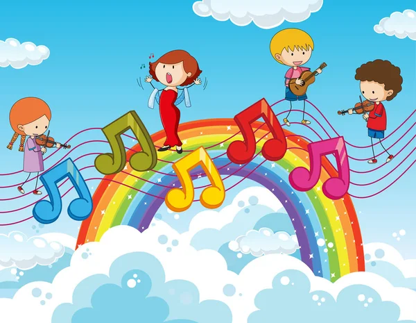 Happy Kids Music Melody Symbols Sky Rainbow Illustration — Stockový vektor