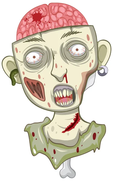 Przerażające Zombie Twarz Białym Tle Ilustracji — Wektor stockowy