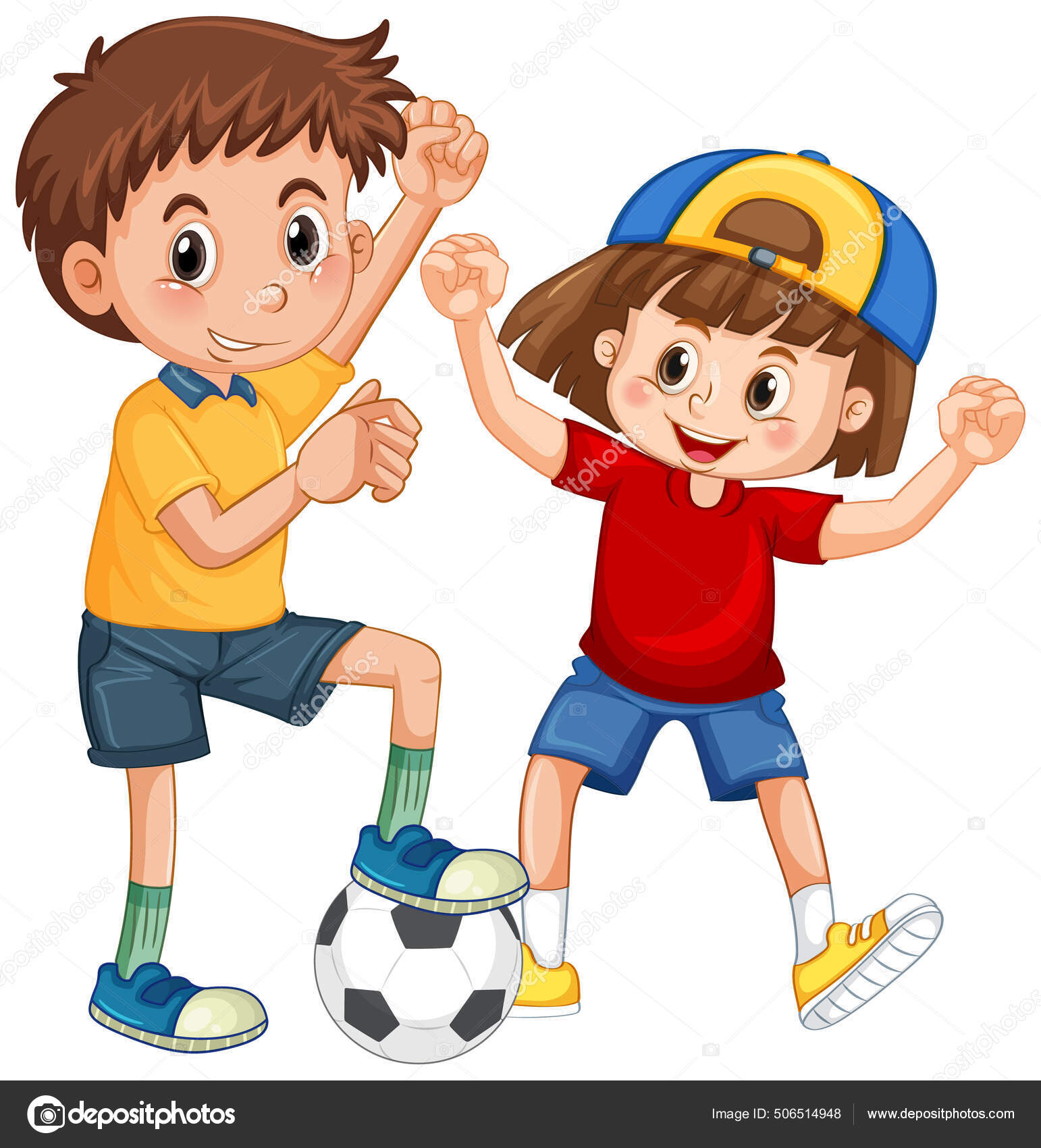 Duas Crianças Jogando Futebol Desenho Animado Personagem Ilustração imagem  vetorial de interactimages© 506514948