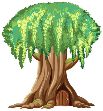 Beyaz arkaplanda büyük bir ağaç fantezisi