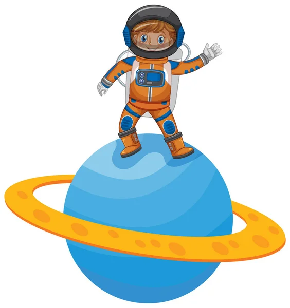 Astronaut Står Planet Illustration — Stock vektor