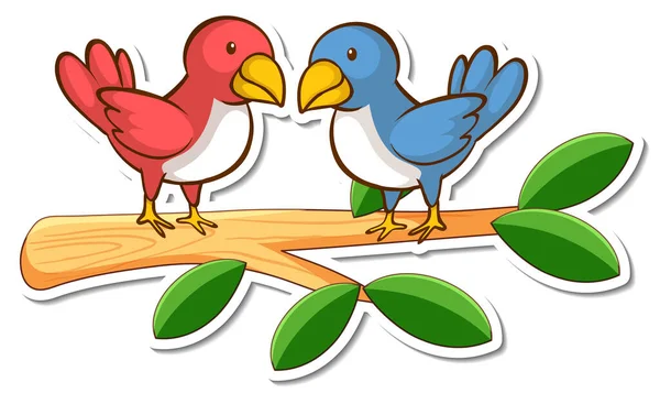 Dos Pájaros Pie Sobre Una Rama Pegatina Ilustración — Vector de stock