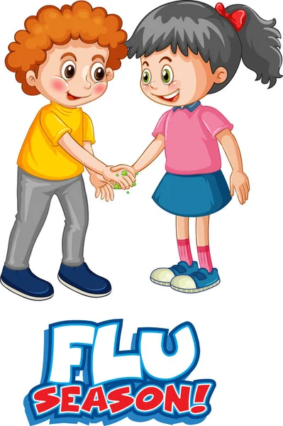 Zwei Kinder Cartoon Figur Halten Keine Soziale Distanz Mit Grippe — Stockvektor