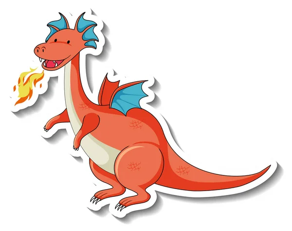 Sticker Sjabloon Met Fantasie Draak Cartoon Karakter Illustratie — Stockvector