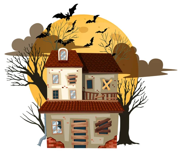 Isolato Halloween Abbandonato Edificio Illustrazione — Vettoriale Stock