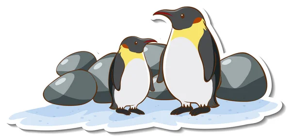 Två Pingviner Tecknad Karaktär Klistermärke Illustration — Stock vektor