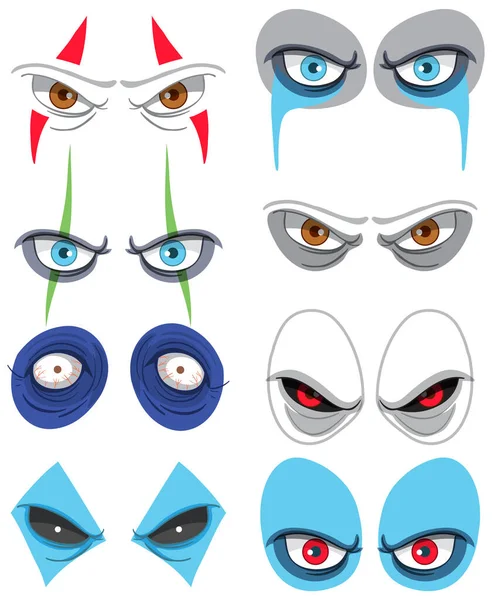 Conjunto Muchos Ojos Payaso Espeluznante Ilustración — Vector de stock