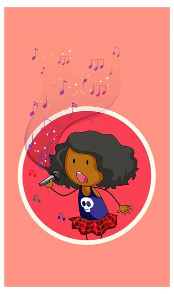 Doodle Personagem Desenho Animado Uma Menina Cantora Cantando Com Símbolos —  Vetores de Stock