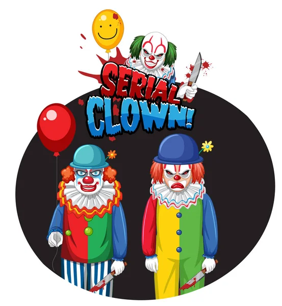 Serial Clown Badge Con Due Clown Inquietanti Illustrazione — Vettoriale Stock