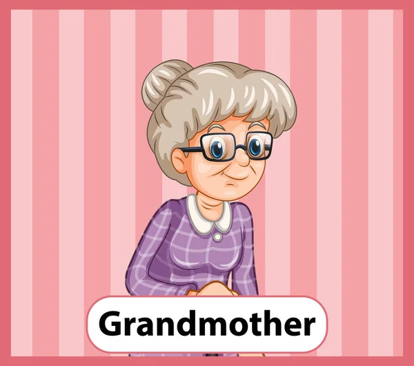 Educational English Word Card Grandmother Illustration — Stock Vector