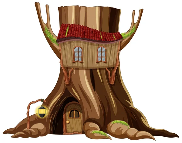 Casa Sull Albero All Interno Del Tronco Albero Illustrazione — Vettoriale Stock