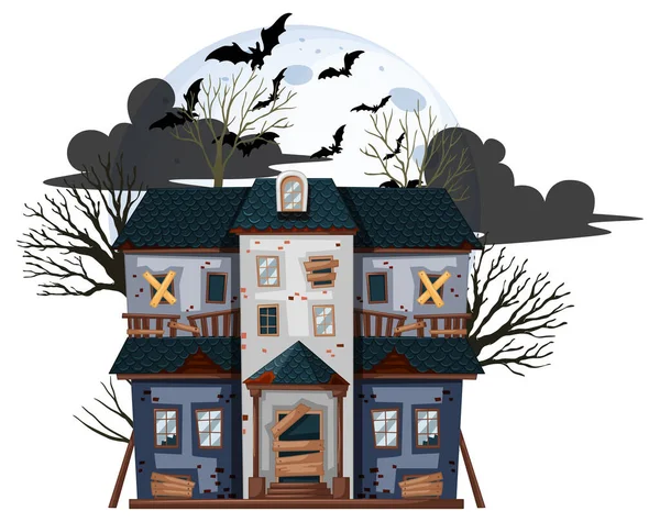 Halloween Maison Abandonnée Sur Fond Blanc Illustration — Image vectorielle