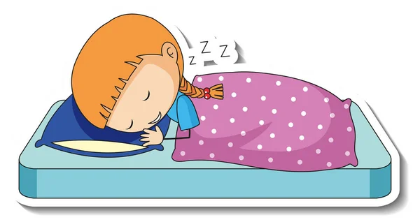 Šablona Samolepky Dívkou Spící Kreslený Znak Izolované Ilustrace — Stockový vektor