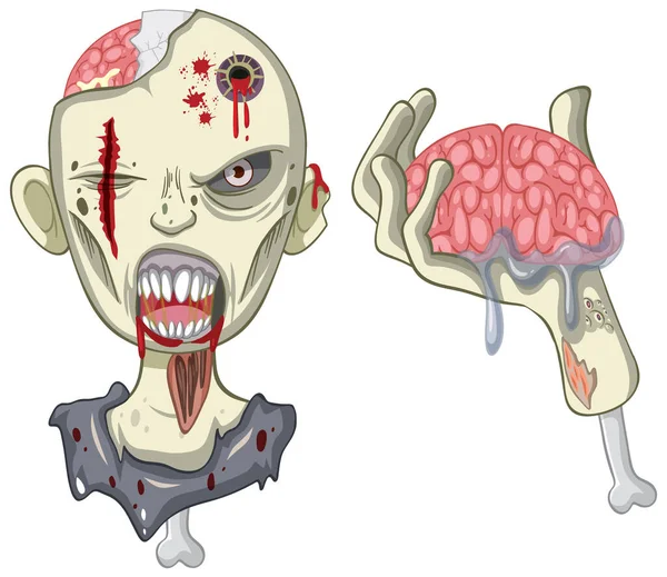 Cara Zumbi Assustador Fundo Branco Ilustração —  Vetores de Stock