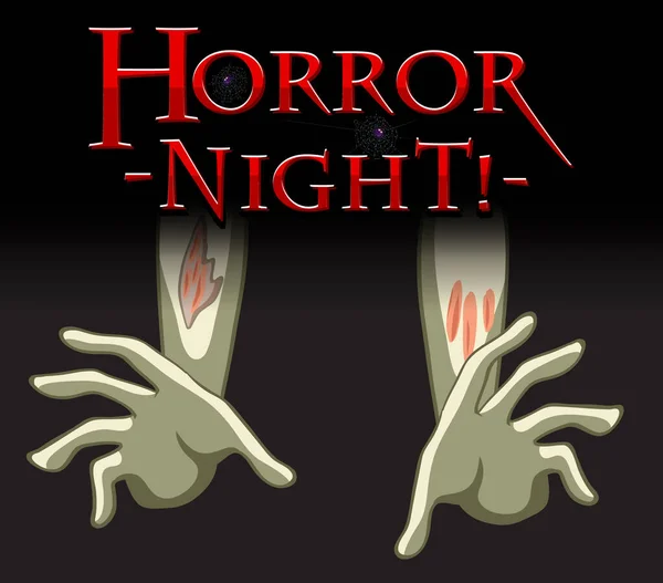 Horror Night Logo Testo Con Mani Del Cadavere Illustrazione — Vettoriale Stock