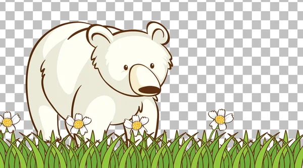 White Bear Sitting Grass Field Transparent Background Illustration — Stock Vector