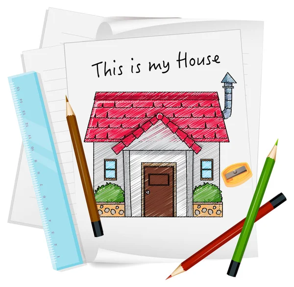 Σκίτσο Μικρό Σπίτι Χαρτί Απομονωμένη Εικόνα — Διανυσματικό Αρχείο