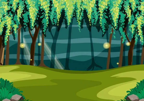 Empty Fairytale Forest Night Illustration — Stock Vector