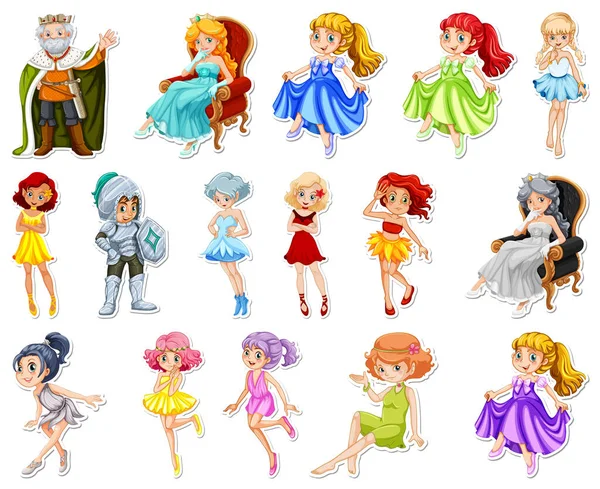 Conjunto Adesivos Com Diferentes Personagens Desenhos Animados Conto Fadas Ilustração —  Vetores de Stock
