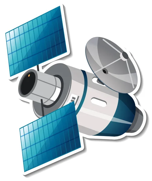 Sticker Template Met Satelliet Cartoon Stijl Geïsoleerde Illustratie — Stockvector