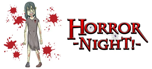 Horror Nacht Textdesign Mit Gruseliger Zombie Illustration — Stockvektor