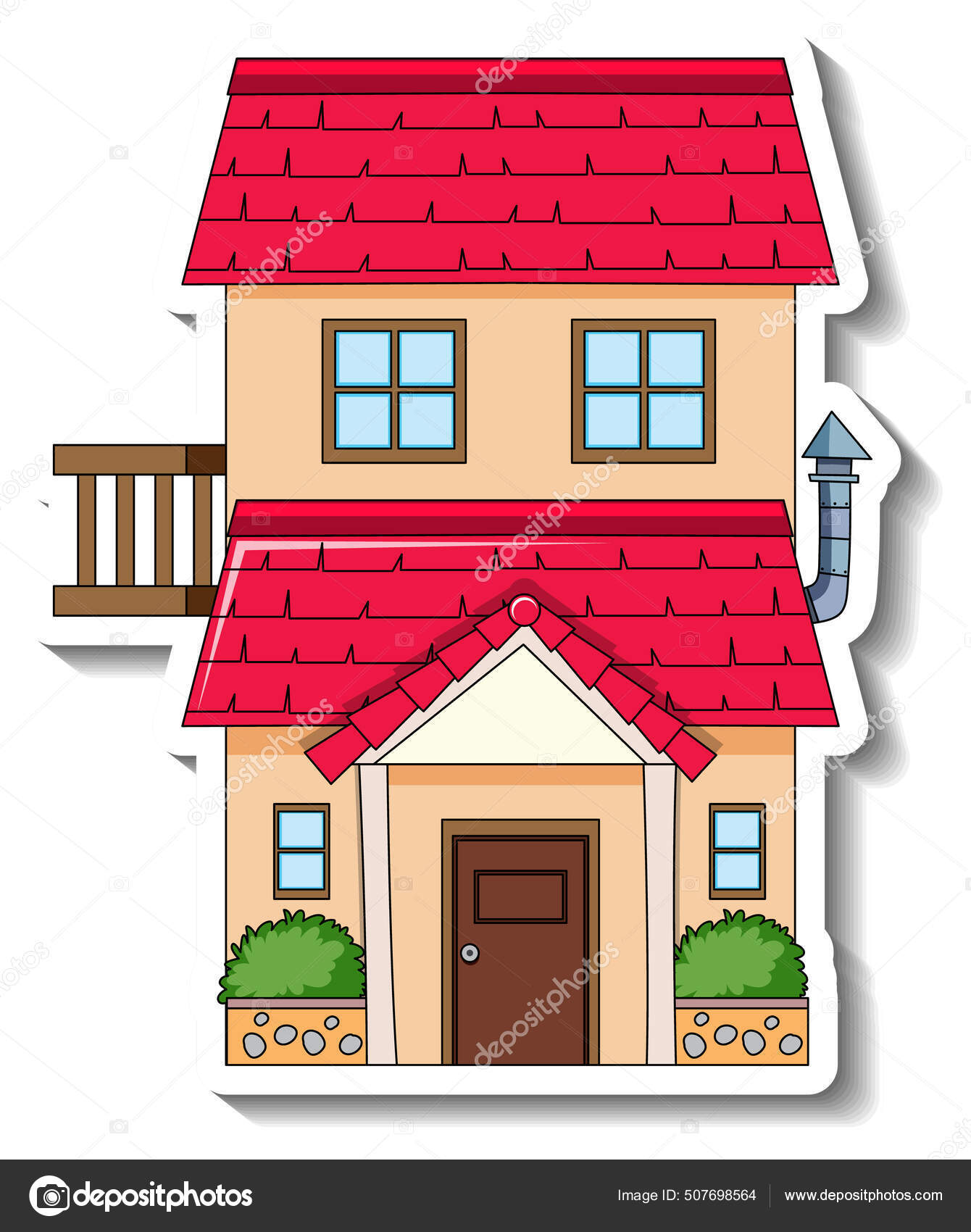 sticker-template-single-house-isolated-illustration-stock-illustration