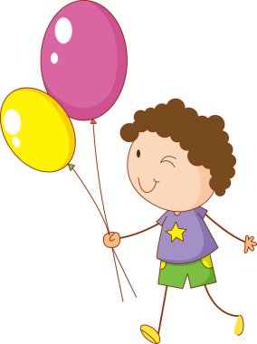 Çizgi film karakteri çizilmiş balon tutan bir çocuk.