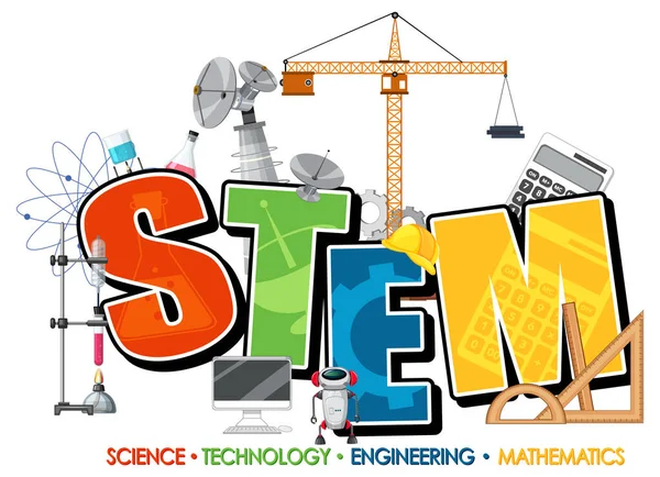 Логотип Stem Образования Иллюстрацией Объектов Науки Техники — стоковый вектор