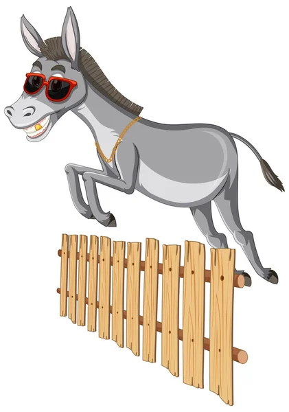 Donkey Jumping Fence Illustration — Stock Vector