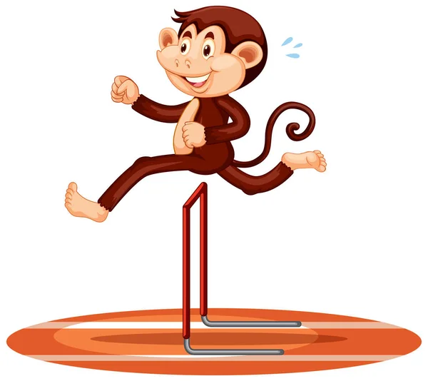 Monkey Jumping Hurdles Cartoon Character Illustration — Stock Vector