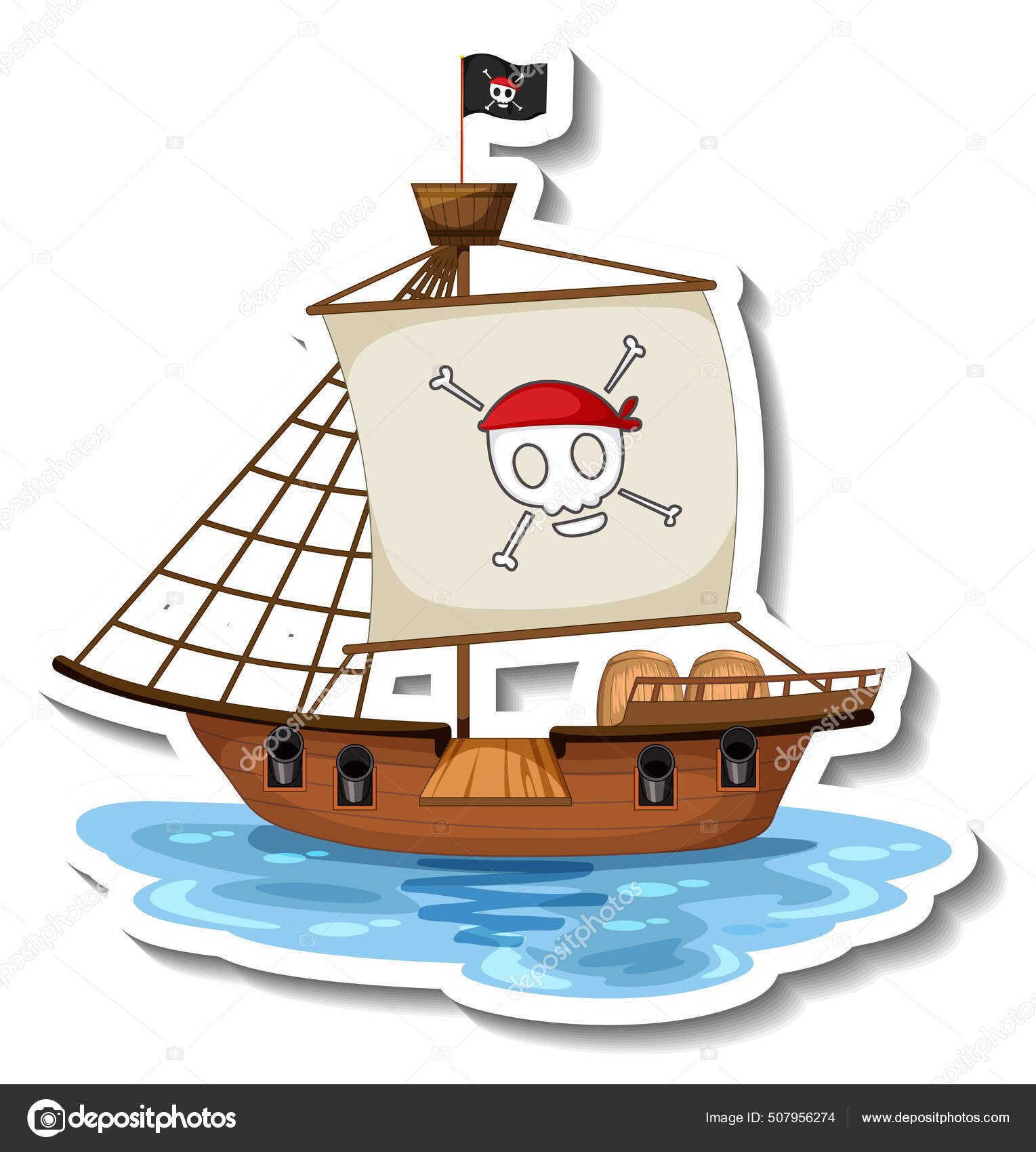 Sticker Template Pirate Ship Isolated Illustration Stock Vector by