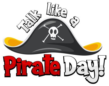 Beyaz arkaplanda korsan şapkası olan Korsan Günü logosu gibi konuş