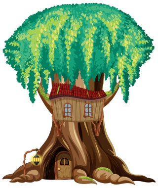 Beyaz arkaplanda büyük bir ağaç fantezisi