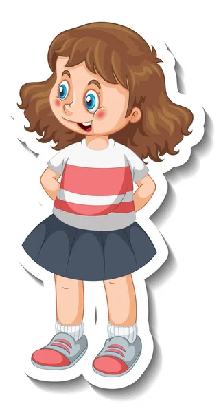 Sticker Πρότυπο Ένα Κορίτσι Κινούμενο Σχέδιο Χαρακτήρα Απομονωμένη — Διανυσματικό Αρχείο