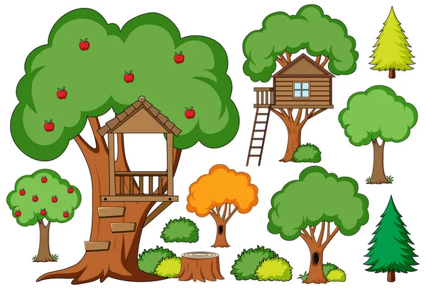 Decoración Jardín Aire Libre Con Una Gran Ilustración Del Árbol — Vector de stock